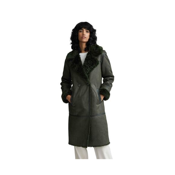NVLT Vegan Faux Shearling Long Coat – in Green Sz Small NWT - Picture 1 of 8